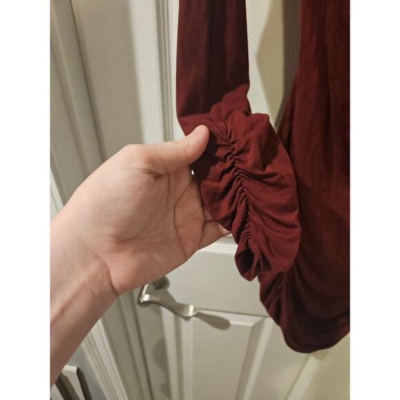 Krisa KD-1090 Ruched Mini Dress XS Burgundy LS NWT Revolve Draped Bodycon - Picture 4 of 6